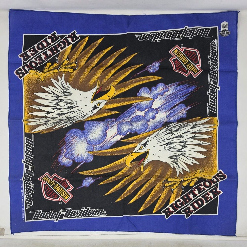 Vintage 1980s Harley-Davidson Motorcycles Righteous Rider Eagle Bandanna USA